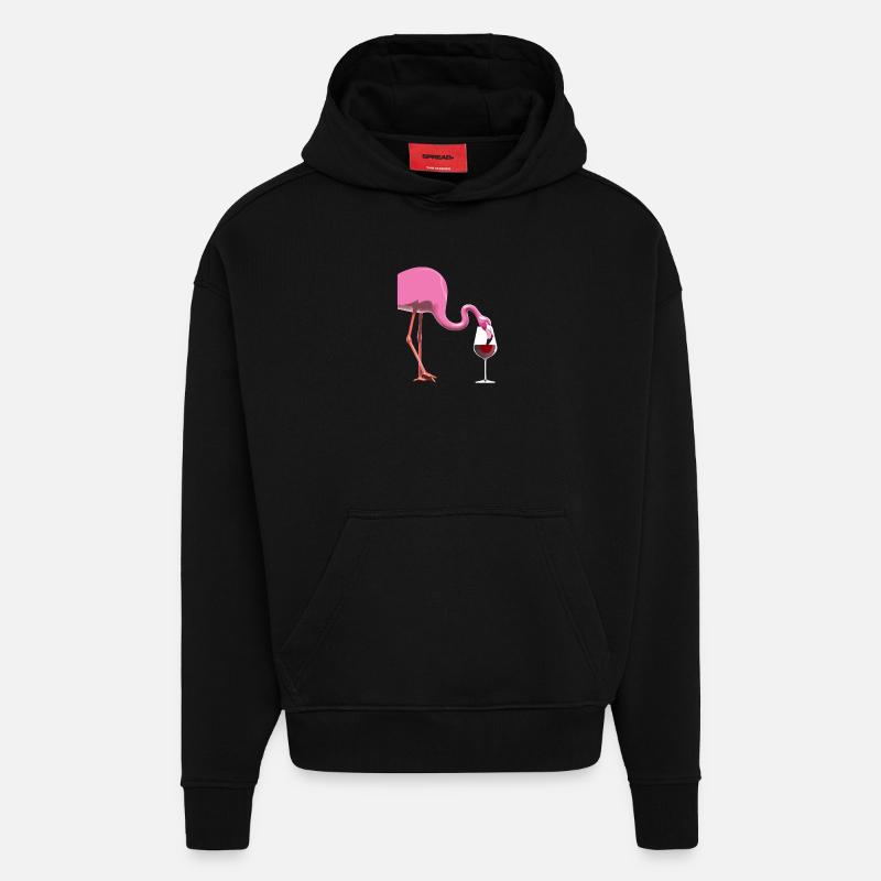 Flamingo mit Weinglas - Hoodie- made by SPREAD - SOLID BLACK