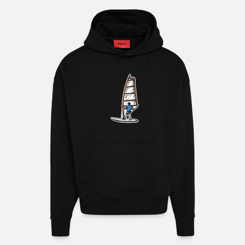 Drôle de véliplanchiste garçon - Sweat à capuche bio épais oversize fabriqué en UE - SOLID BLACK