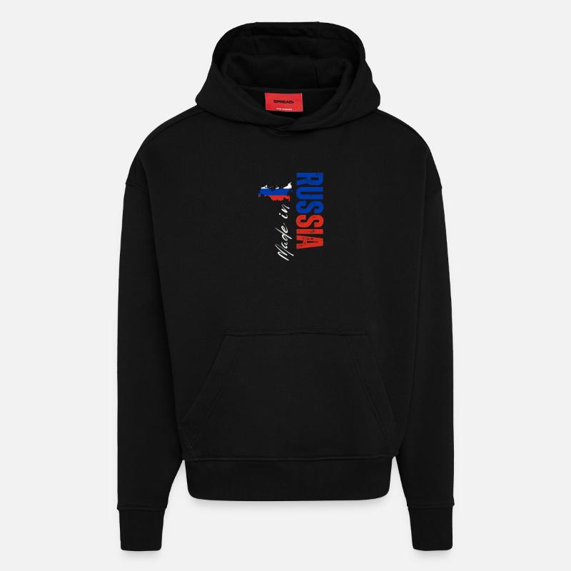Fabriqué en Russie, design vertical - Sweat à capuche bio épais oversize fabriqué en UE - SOLID BLACK