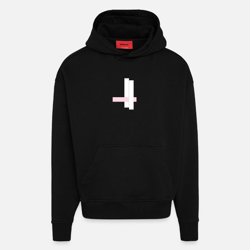 Tours blanches avec ruban rose - Sweat à capuche bio épais oversize fabriqué en UE - SOLID BLACK