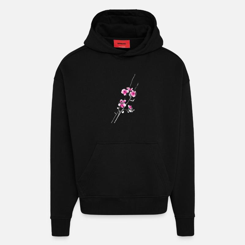 Branche des fleurs de cerisier - Sweat à capuche bio épais oversize fabriqué en UE - SOLID BLACK