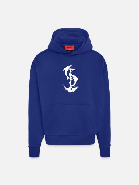 Anchor and dolphins (white) - Hoodie- made by SPREAD - SOLID BLACK