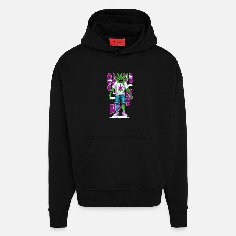 Tempête de nuages Weed - Sweat à capuche bio épais oversize fabriqué en UE - SOLID BLACK