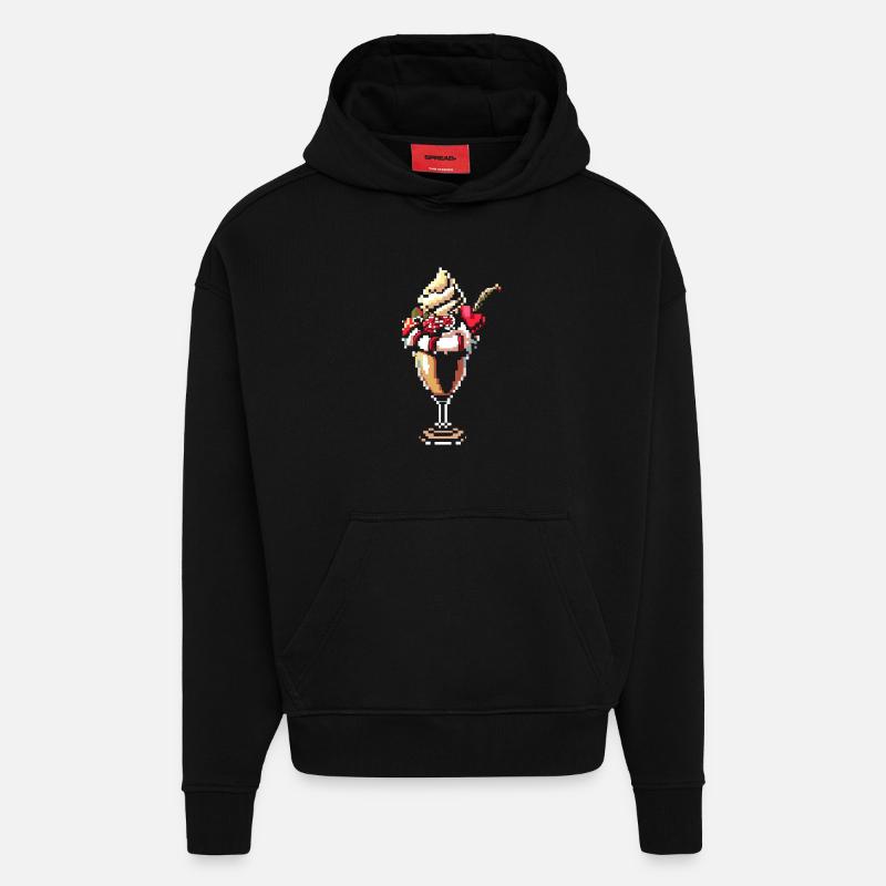 Graphique pixel de coupe glacée - Sweat à capuche bio épais oversize fabriqué en UE - SOLID BLACK