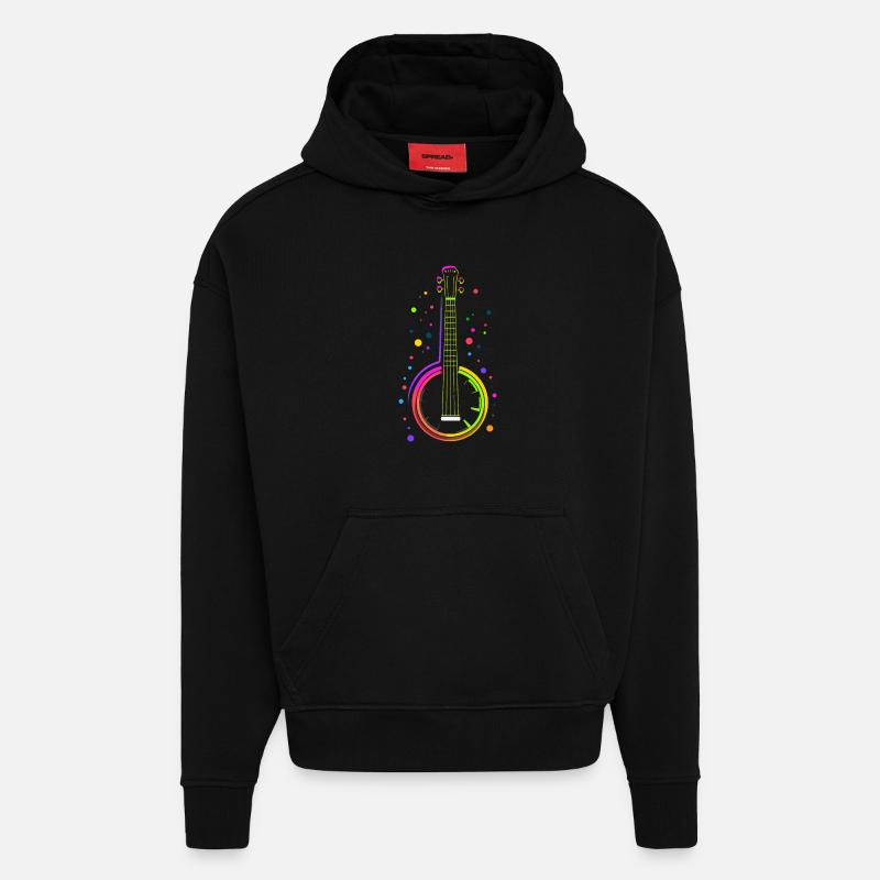Style de dessin animé banjo - Sweat à capuche bio épais oversize fabriqué en UE - SOLID BLACK