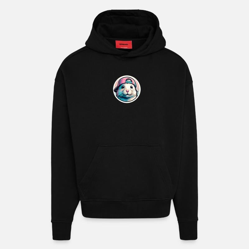 Hamster avec bonnet en pastel - Sweat à capuche bio épais oversize fabriqué en UE - SOLID BLACK