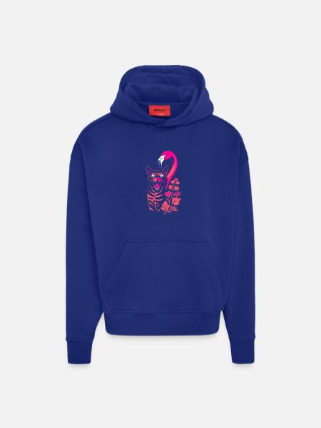 Tropical Cat & Flamingo - Summer 2025 - Hoodie- made by SPREAD - SOLID BLACK