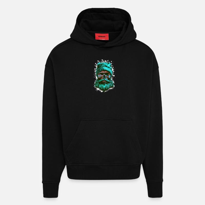 Bûcheron Crâne Bûcheron - Sweat à capuche bio épais oversize fabriqué en UE - SOLID BLACK
