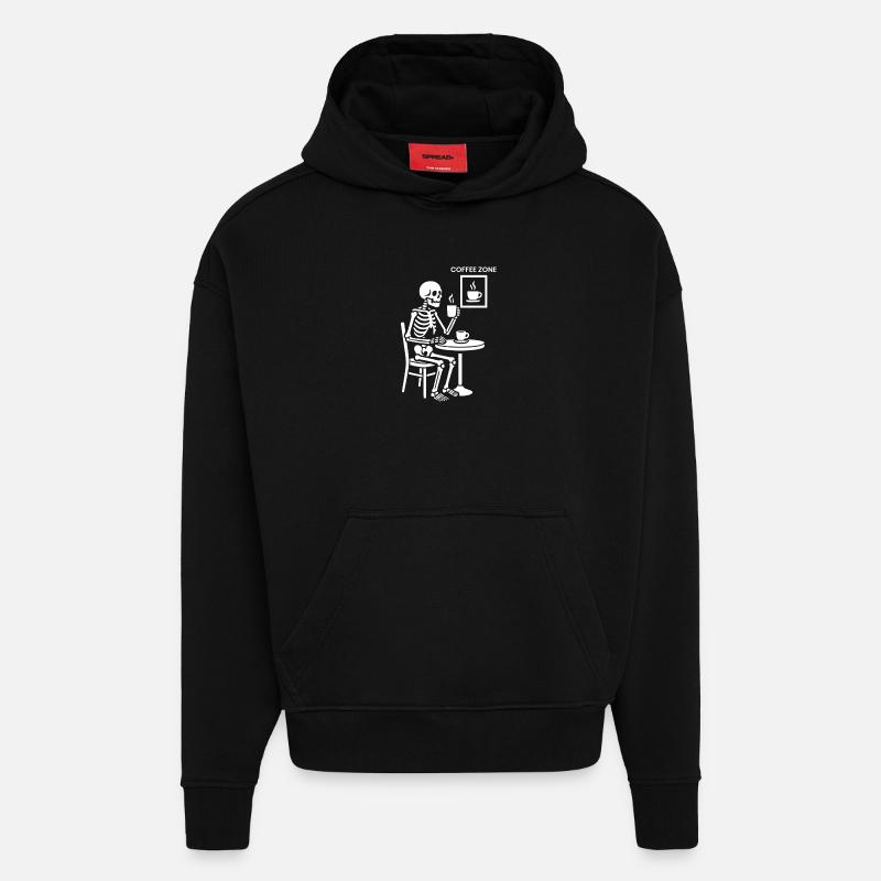 Zone de café squelette - Sweat à capuche bio épais oversize fabriqué en UE - SOLID BLACK