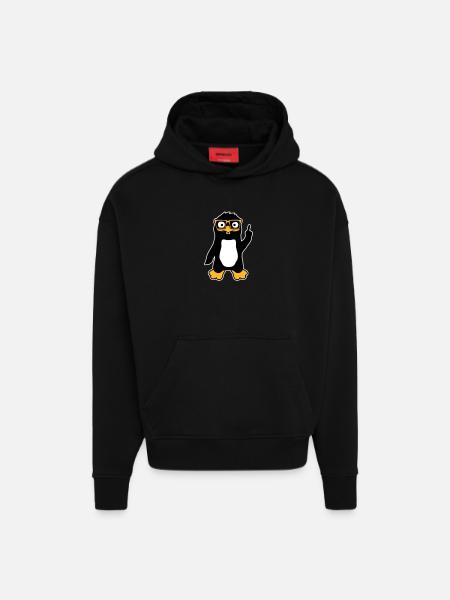 Pingvin Nørd briller Pegefinger selvtilfreds Lus - Heavyweight oversized organic hoodie made in EU - SOLID BLACK