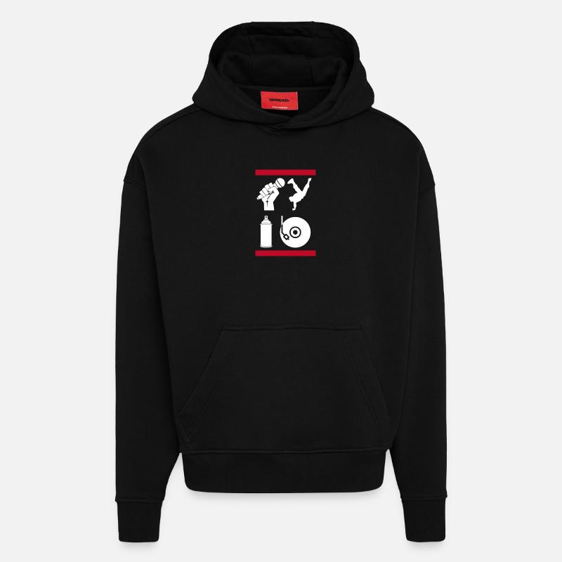 Les 4 éléments du hip-hop - Sweat à capuche bio épais oversize fabriqué en UE - SOLID BLACK