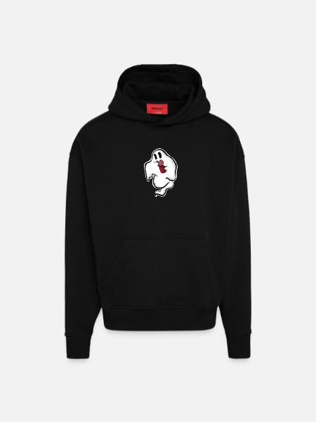 Ghost with donut and cup - Hoodie- made by SPREAD - SOLID BLACK