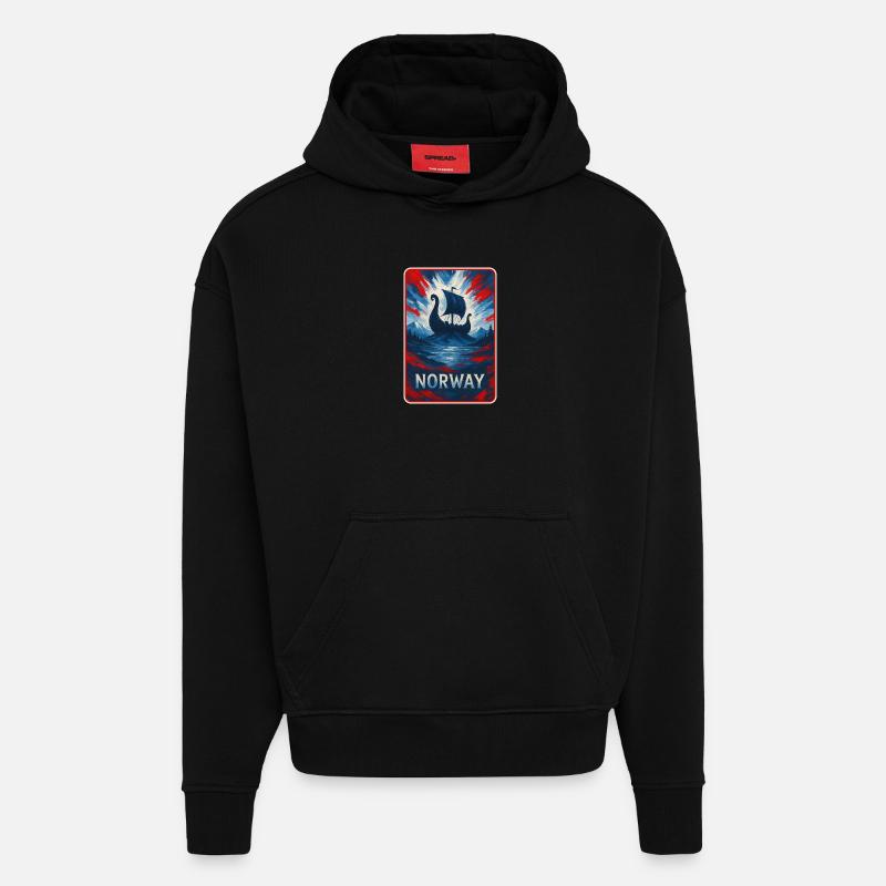 Norvège Paysage Drapeaux Design - Sweat à capuche bio épais oversize fabriqué en UE - SOLID BLACK