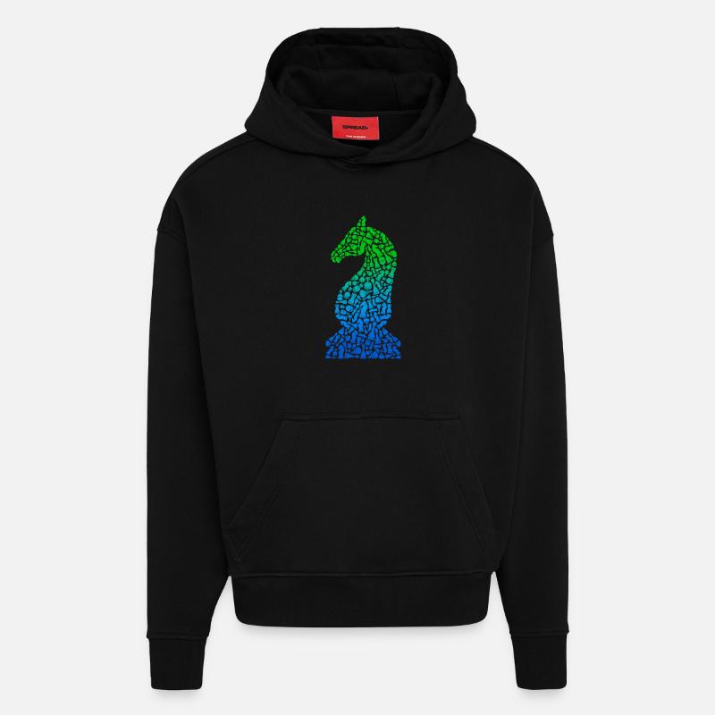 Pièces d’échecs Jeu d’échecs Joueur d’échecs - Sweat à capuche bio épais oversize fabriqué en UE - SOLID BLACK