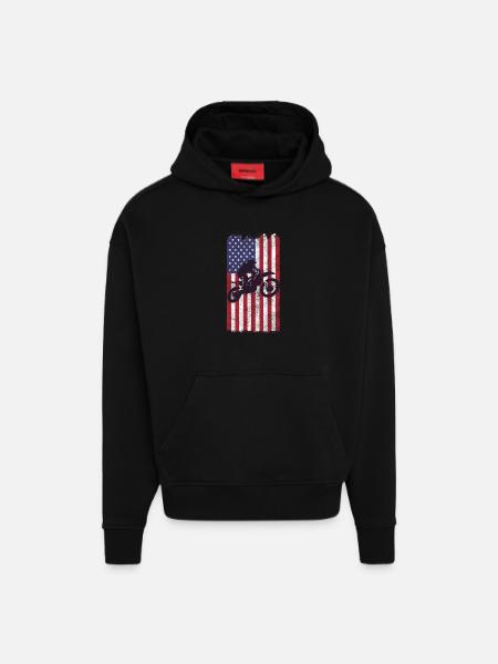 Dirt Biking USA Flag  - Hoodie- made by SPREAD  - SOLID BLACK
