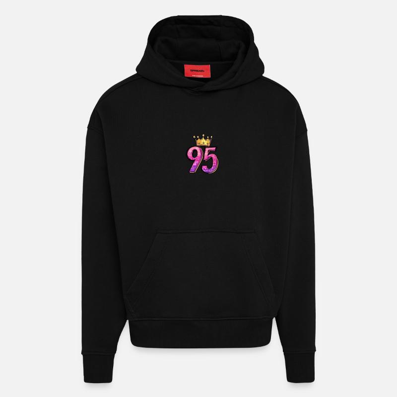 95 Numéro Jersey Couronne - Sweat à capuche bio épais oversize fabriqué en UE - SOLID BLACK