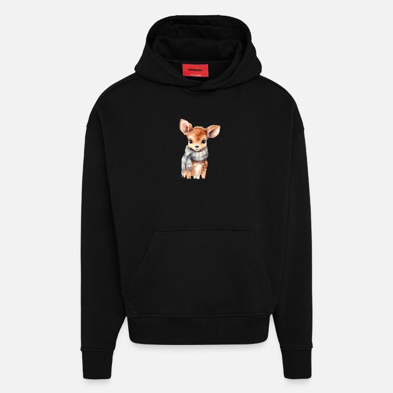 Faon délicat avec écharpe - Sweat à capuche bio épais oversize fabriqué en UE - SOLID BLACK