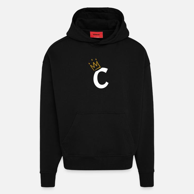 Lettre C - initiale lettre C - Sweat à capuche bio épais oversize fabriqué en UE - SOLID BLACK