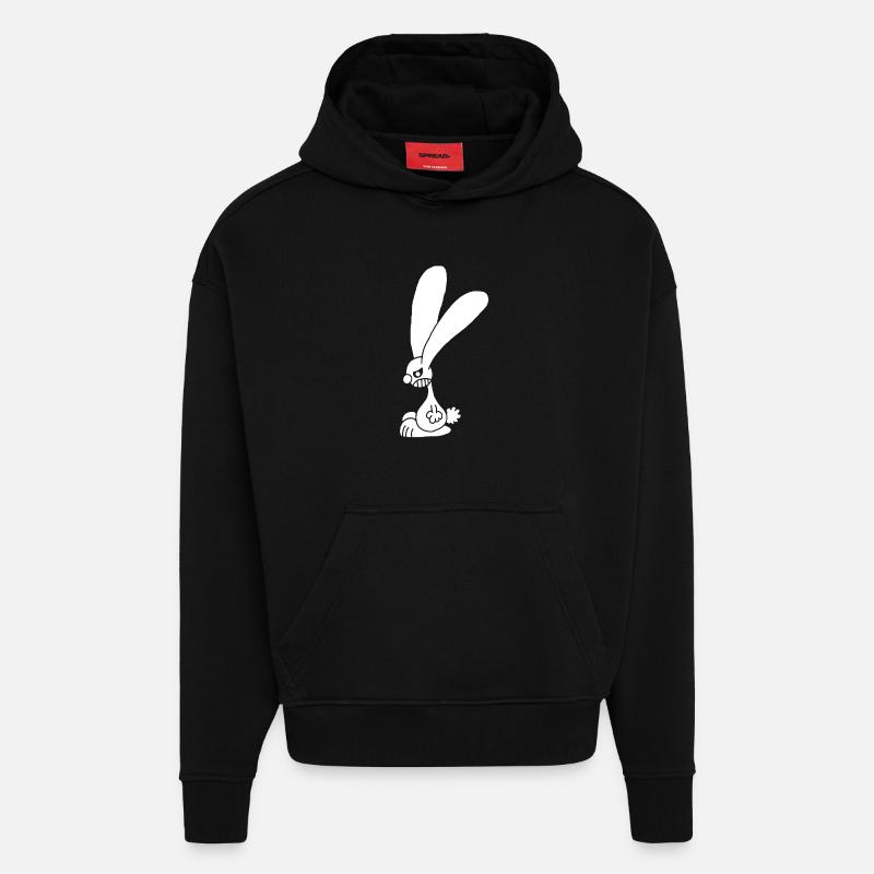 Grumpy White Rabbit - Hoodie- made by SPREAD  - SOLID BLACK