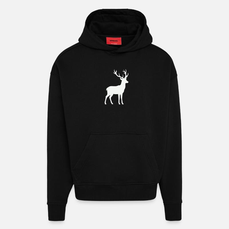 Silhouette de cerf - Sweat à capuche bio épais oversize fabriqué en UE - SOLID BLACK