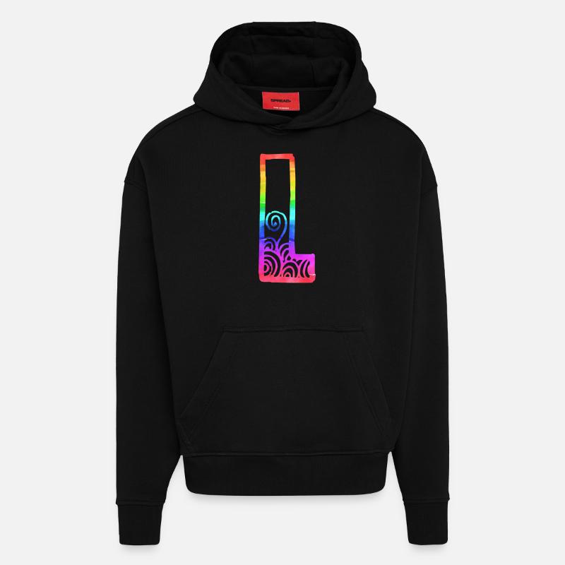 arc en ciel l - Sweat à capuche bio épais oversize fabriqué en UE - SOLID BLACK