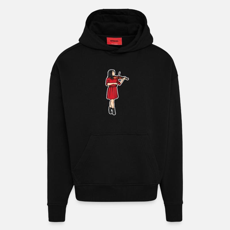 Dessin de violoniste - Sweat à capuche bio épais oversize fabriqué en UE - SOLID BLACK