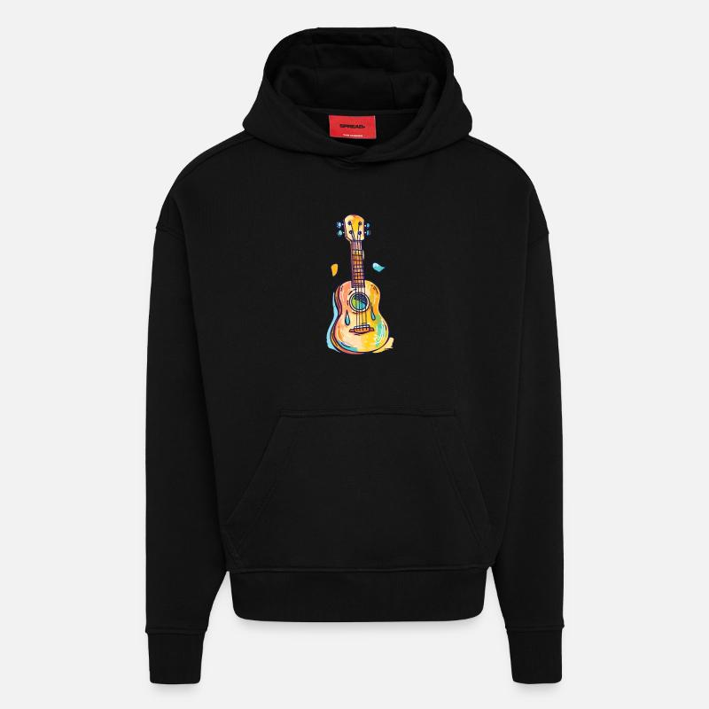 Ukulélé Look Bande Dessinée - Sweat à capuche bio épais oversize fabriqué en UE - SOLID BLACK