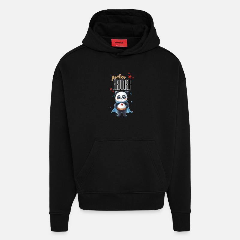Großer Bruder Panda Superheld - Hoodie- made by SPREAD - SOLID BLACK