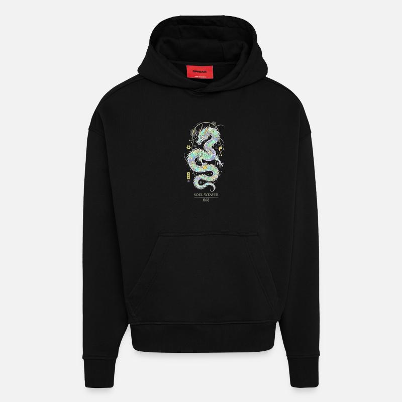 Soul Weaver Drache Mystischer Seelen Geist - Sweat à capuche bio épais oversize fabriqué en UE - SOLID BLACK