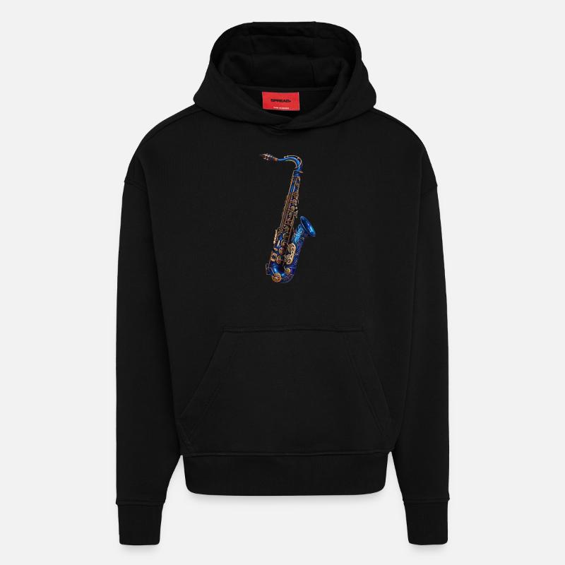 Saxophone - Sweat à capuche bio épais oversize fabriqué en UE - SOLID BLACK