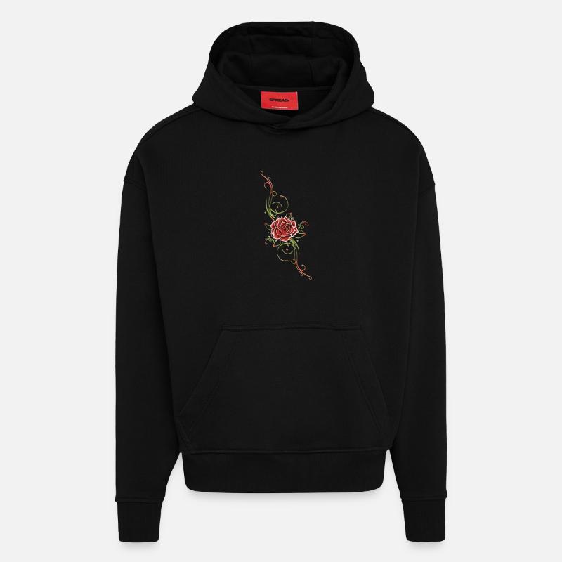 Filigree Tribal with large rose - Hoodie- made by SPREAD  - SOLID BLACK
