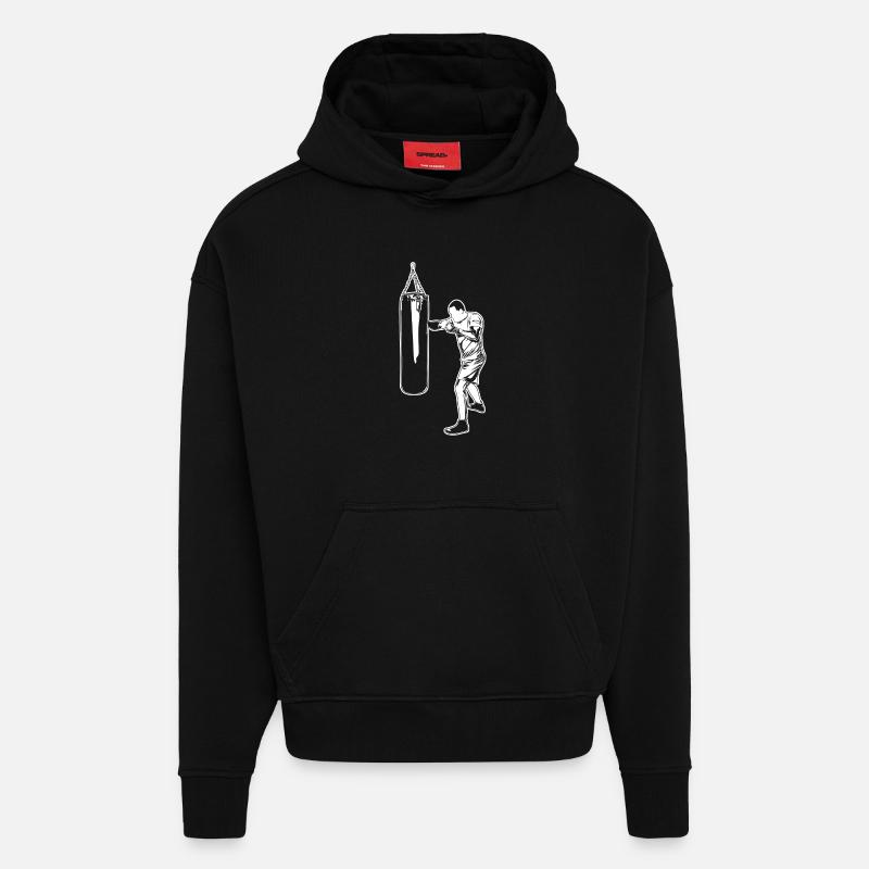 Dessin de boxe - Sweat à capuche bio épais oversize fabriqué en UE - SOLID BLACK