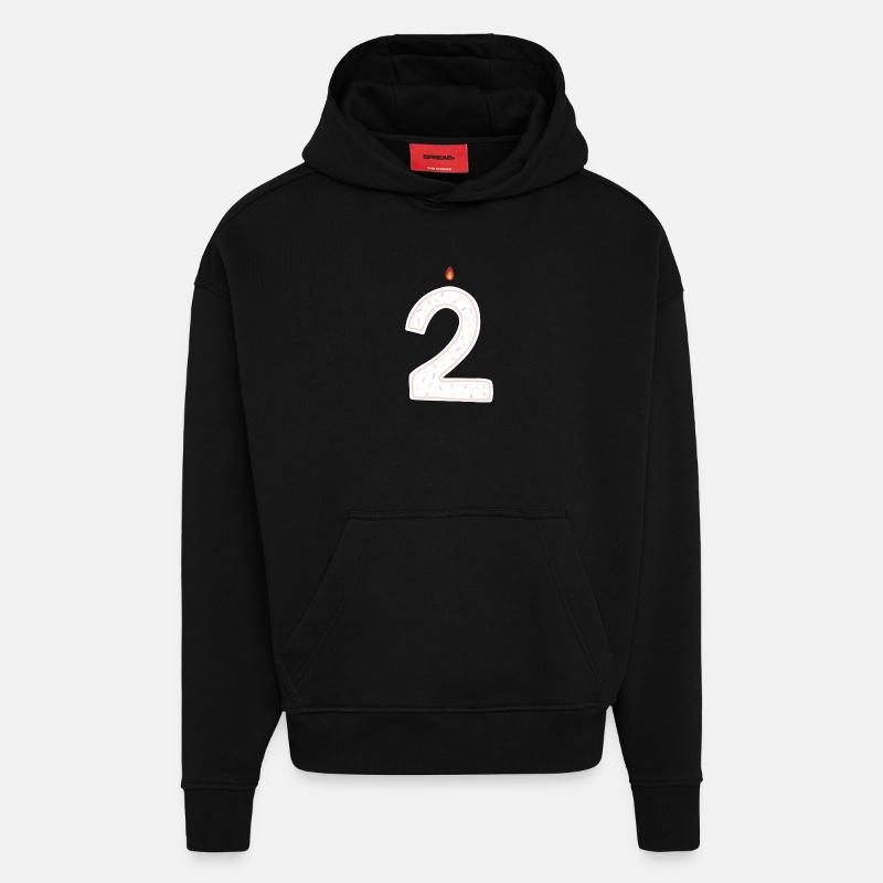 Bougie d’anniversaire numéro deux graphique - Sweat à capuche bio épais oversize fabriqué en UE - SOLID BLACK