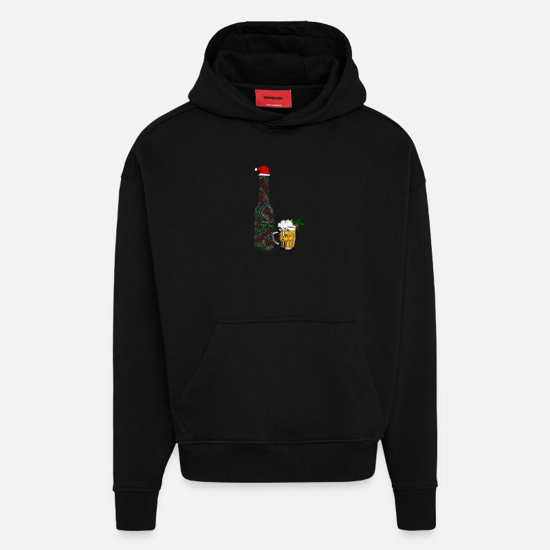 Bouteille de bière festive - Sweat à capuche bio épais oversize fabriqué en UE - SOLID BLACK