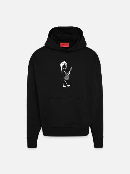 Stick figure with guitar - Hoodie- made by SPREAD  - SOLID BLACK