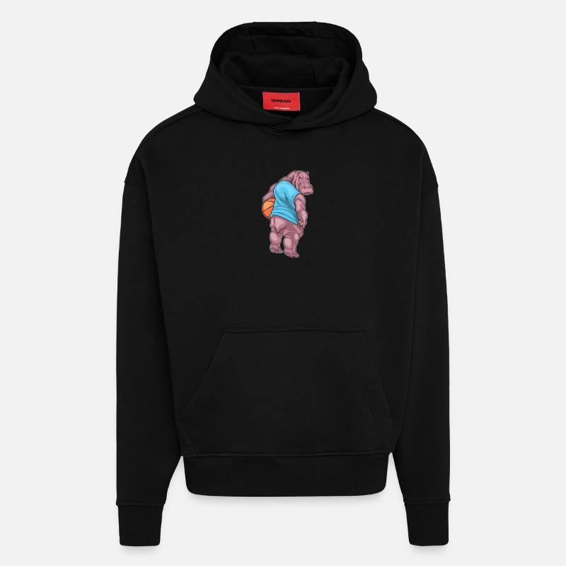 Hippopotame Basketteur Basketteur - Sweat à capuche bio épais oversize fabriqué en UE - SOLID BLACK