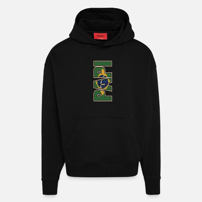 PAPI Brasil – Style rétro avec drapeaux - Sweat à capuche bio épais oversize fabriqué en UE - SOLID BLACK