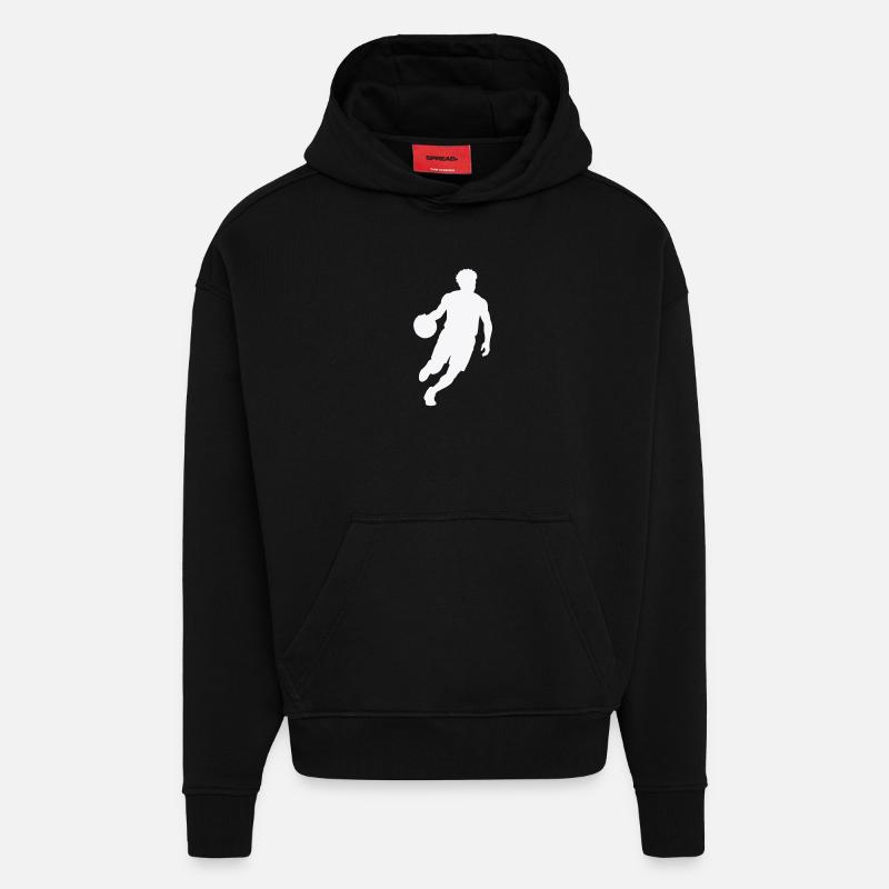 Silhouette de basket sautée - Sweat à capuche bio épais oversize fabriqué en UE - SOLID BLACK