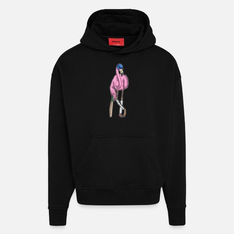 Flamingo Cricket Batte de cricket - Sweat à capuche bio épais oversize fabriqué en UE - SOLID BLACK