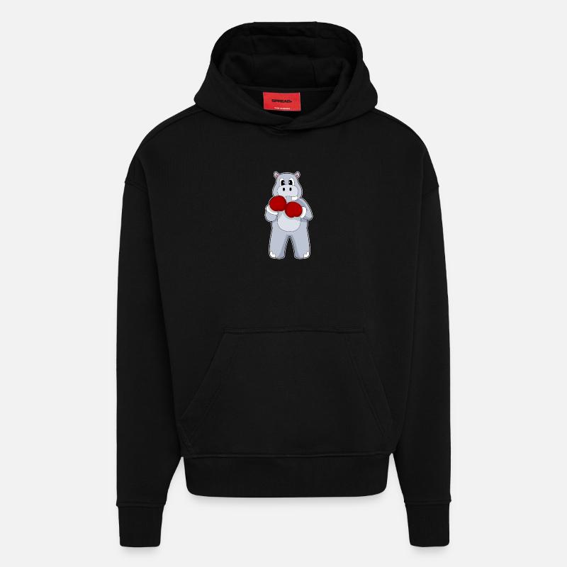 Nilpferd Boxer Boxhandschuhe Boxen - Hoodie- made by SPREAD  - SOLID BLACK