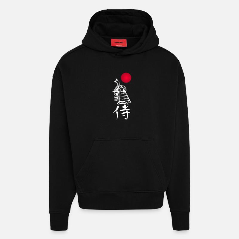 Samouraï blanc et soleil rouge - Sweat à capuche bio épais oversize fabriqué en UE - SOLID BLACK