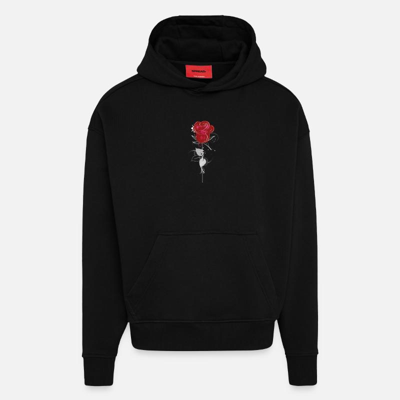 un dessin d'une rose rouge - Sweat à capuche bio épais oversize fabriqué en UE - SOLID BLACK