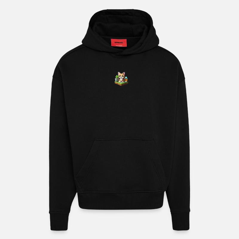 Chat Pixel 4 - Sweat à capuche bio épais oversize fabriqué en UE - SOLID BLACK