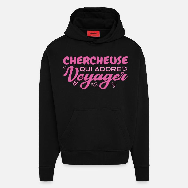 Chercheuse globe-trotteuse passionnée de voyages - Sweat à capuche bio épais oversize fabriqué en UE - SOLID BLACK