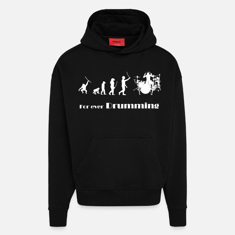 Evolution - Pour toujours jouer du tambour - Sweat à capuche bio épais oversize fabriqué en UE - SOLID BLACK