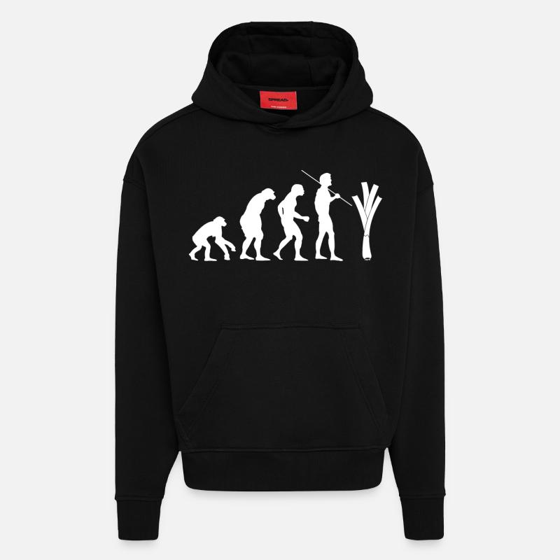 évolution du poireau (blanc) - Sweat à capuche bio épais oversize fabriqué en UE - SOLID BLACK