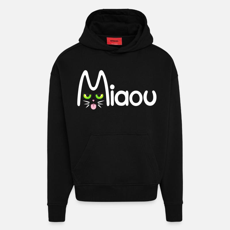 Miaou typographique - Sweat à capuche bio épais oversize fabriqué en UE - SOLID BLACK