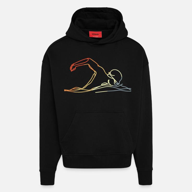 Style rétro de natation - Sweat à capuche bio épais oversize fabriqué en UE - SOLID BLACK