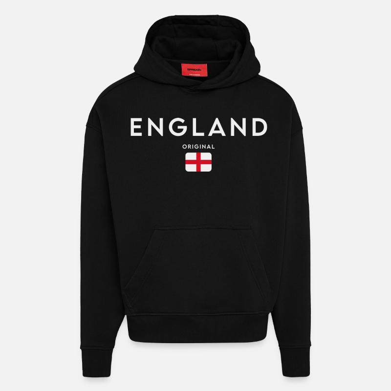 Drapeau de l’Angleterre, fierté britannique - Sweat à capuche bio épais oversize fabriqué en UE - SOLID BLACK