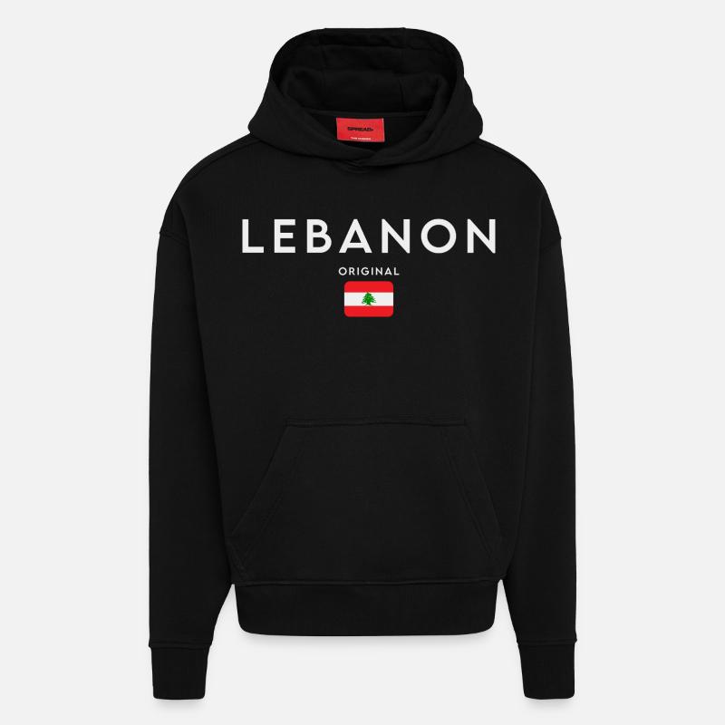Drapeau du Liban, Fierté libanaise - Sweat à capuche bio épais oversize fabriqué en UE - SOLID BLACK